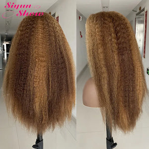 P4/27 Kinky Straight Wigs Highlight Vietnamese Super Double Drawn Human Hair Wigs HD Transparent Lace Frontal Wig Bleached Knots
