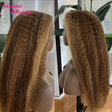 P4/27 Kinky Straight Wigs Highlight Vietnamese Super Double Drawn Human Hair Wigs HD Transparent Lace Frontal Wig Bleached Knots