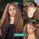 P4/27 Ombre Highlight 100% Human Hair Water Wave Wig 36 Inch 13x4 HD Transparent Lace Frontal Curly Wigs Pre Plucked For Women