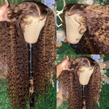 P4/27 Ombre Highlight 100% Human Hair Water Wave Wig 36 Inch 13x4 HD Transparent Lace Frontal Curly Wigs Pre Plucked For Women