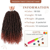 Passion Twist Crochet Hair 10 Inch Short Pre Looped Passion Twist Hair Extensions Pre Twisted Crochet Synthetic Braiding Hair 8 Packs Natural Black Braids for Women