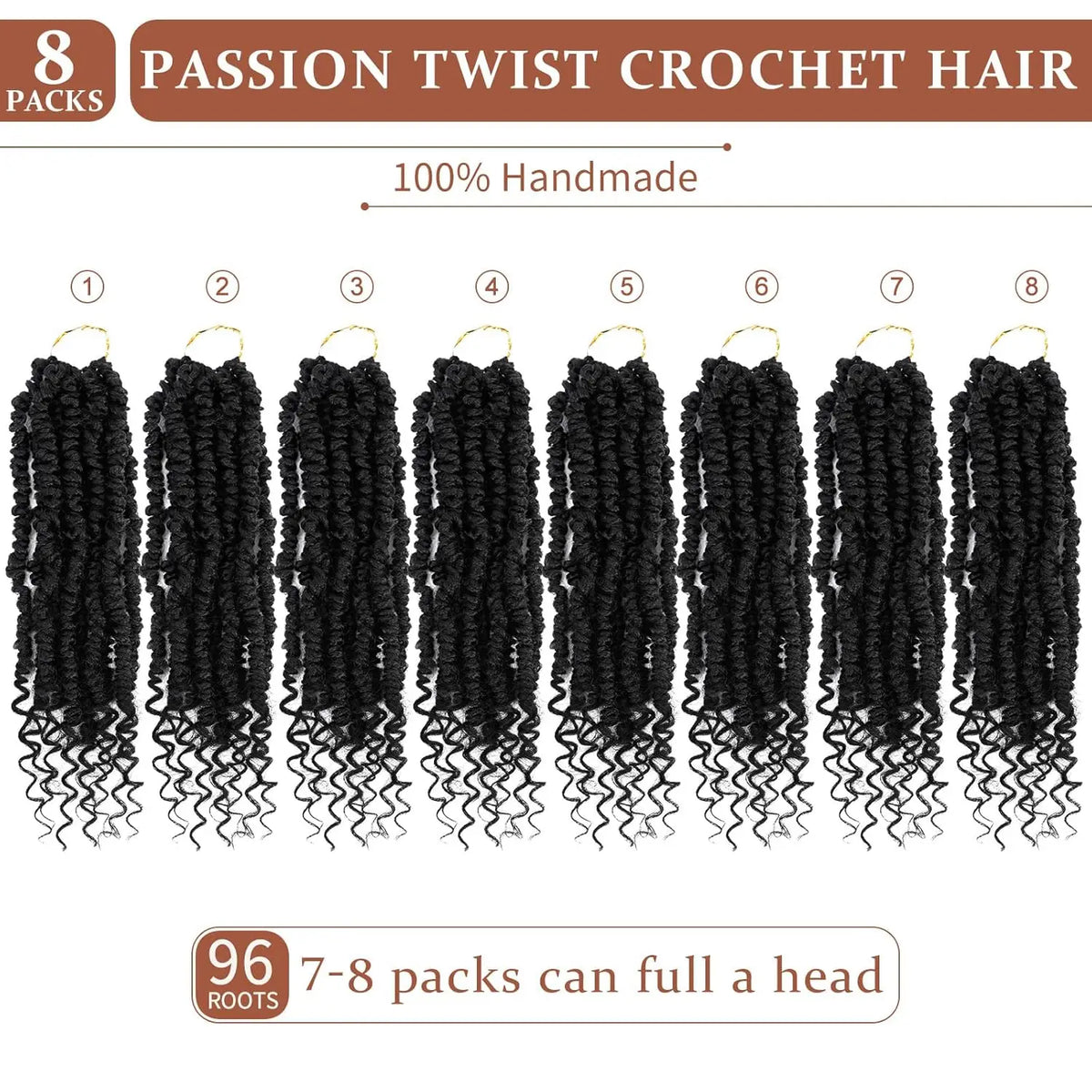 Passion Twist Crochet Hair 10 Inch Short Pre Looped Passion Twist Hair Extensions Pre Twisted Crochet Synthetic Braiding Hair 8 Packs Natural Black Braids for Women