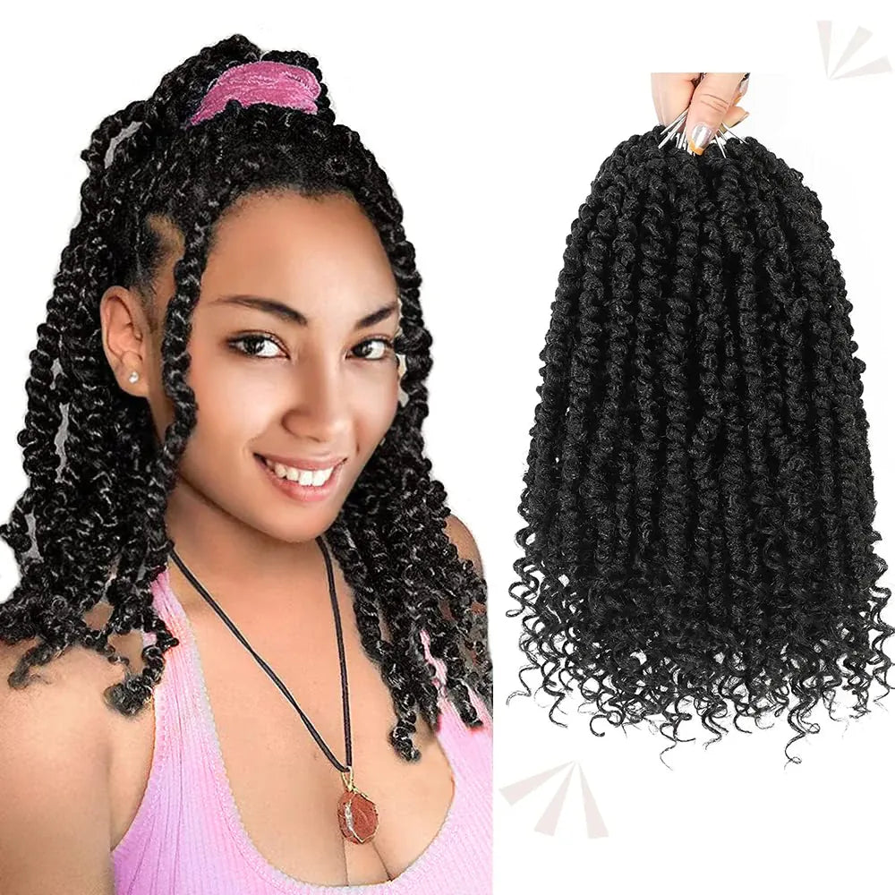 Passion Twist Crochet Hair 10 Inch Short Pre Looped Passion Twist Hair Extensions Pre Twisted Crochet Synthetic Braiding Hair 8 Packs Natural Black Braids for Women