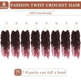Passion Twist Crochet Hair 10 Inch Short Pre Looped Passion Twist Hair Extensions Pre Twisted Crochet Synthetic Braiding Hair 8 Packs Natural Black Braids for Women