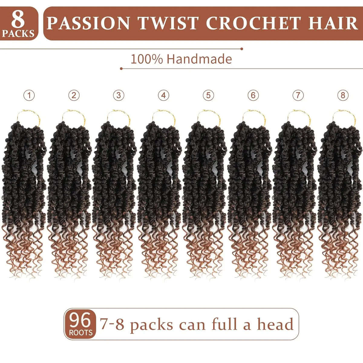 Passion Twist Crochet Hair 10 Inch Short Pre Looped Passion Twist Hair Extensions Pre Twisted Crochet Synthetic Braiding Hair 8 Packs Natural Black Braids for Women