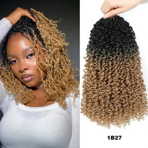 Passion Twist Crochet Hair, Ombre Synthetic Pre-Looped, Pre-Twisted Hair Extensions 8"-14"