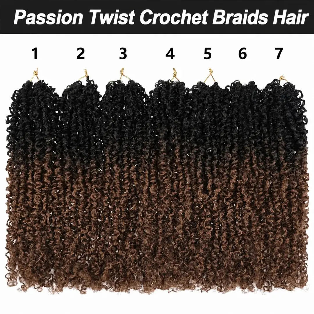 (Vander Built) Passion Twist Crochet Hair, Ombre Synthetic Pre-Looped, Pre-Twisted Hair Extensions 8"-14"