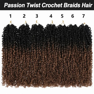 Passion Twist Crochet Hair, Ombre Synthetic Pre-Looped, Pre-Twisted Hair Extensions 8"-14"