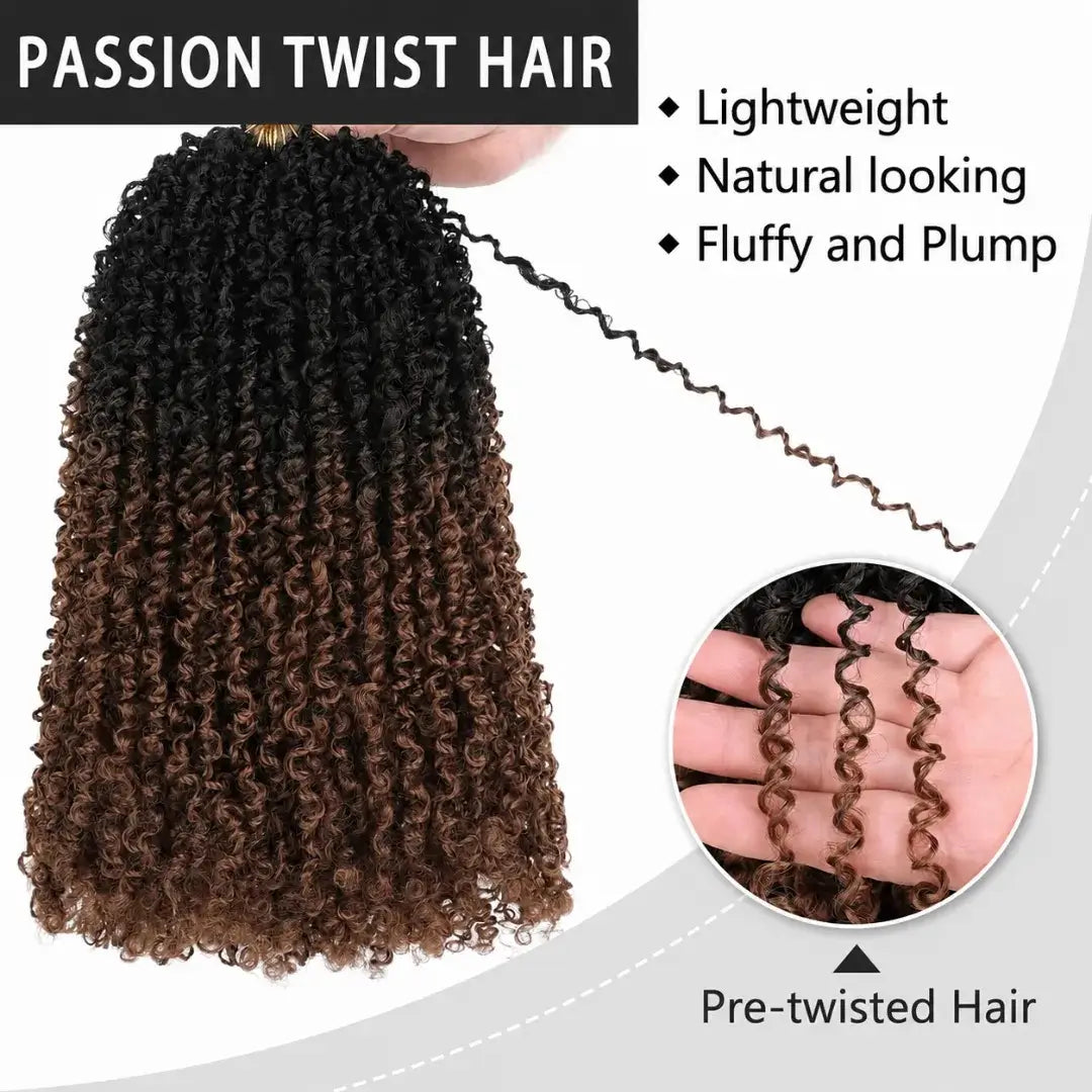 (Vander Built) Passion Twist Crochet Hair, Ombre Synthetic Pre-Looped, Pre-Twisted Hair Extensions 8"-14"