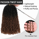 (Vander Built) Passion Twist Crochet Hair, Ombre Synthetic Pre-Looped, Pre-Twisted Hair Extensions 8"-14"