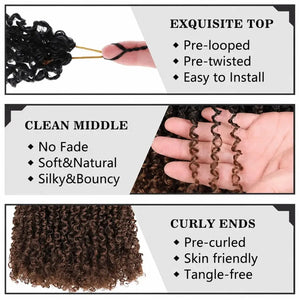Passion Twist Crochet Hair, Ombre Synthetic Pre-Looped, Pre-Twisted Hair Extensions 8"-14"