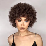 (Persephone) Short Afro Kinky Curly Pixie Bob Human Hair Wig with Bangs, Natural Brazilian Remy Hair