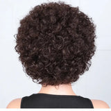 (Persephone) Short Afro Kinky Curly Pixie Bob Human Hair Wig with Bangs, Natural Brazilian Remy Hair