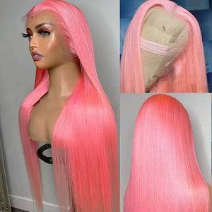 Pink Wigs Human Hair Wigs Straight 30 32 Inch Colored 13x4 HD Lace Front Wigs Pre Plucked Brazilian Lace Frontal Wigs For Women