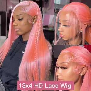 Pink Wigs Human Hair Wigs Straight 30 32 Inch Colored 13x4 HD Lace Front Wigs Pre Plucked Brazilian Lace Frontal Wigs For Women