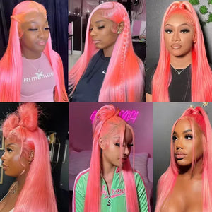 Pink Wigs Human Hair Wigs Straight 30 32 Inch Colored 13x4 HD Lace Front Wigs Pre Plucked Brazilian Lace Frontal Wigs For Women