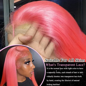 Pink Wigs Human Hair Wigs Straight 30 32 Inch Colored 13x4 HD Lace Front Wigs Pre Plucked Brazilian Lace Frontal Wigs For Women