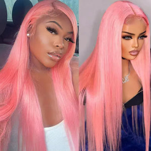 Pink Wigs Human Hair Wigs Straight 30 32 Inch Colored 13x4 HD Lace Front Wigs Pre Plucked Brazilian Lace Frontal Wigs For Women