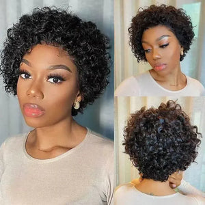 Pixie Cut Curly Human Hair Lace Front Wig 13x1 Transparent Lace, Brazilian Water Wave Short Bob Wig
