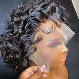 Pixie Cut Wig Water Wave Transparent Lace Frontal Wigs 13x1 Short Bob Human Hair Wigs For Women Perruque Cheveux On Sale 180%