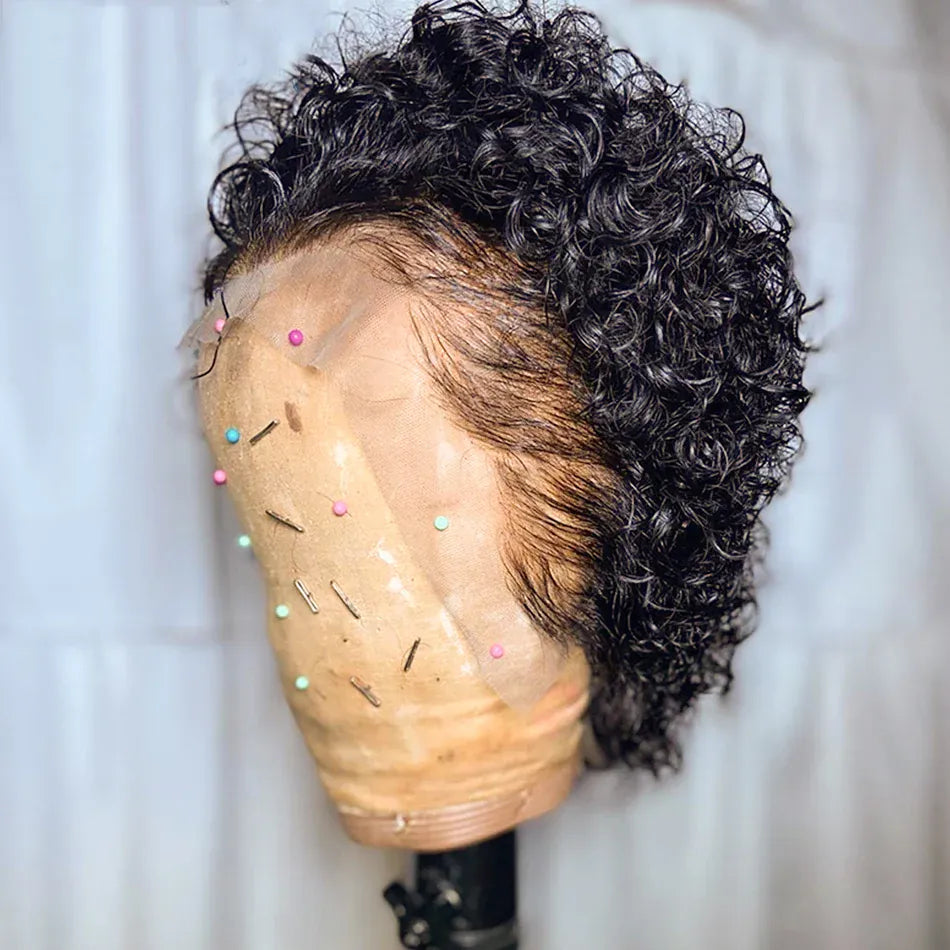 Pixie Cut Wig Water Wave Transparent Lace Frontal Wigs 13x1 Short Bob Human Hair Wigs For Women Perruque Cheveux On Sale 180%