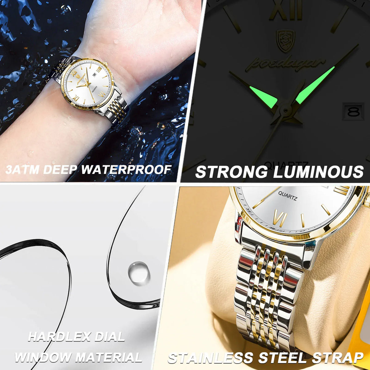 POEDAGAR Exquisite Woman Watch Waterproof Luminous Date Ladies Watch High Quality Stainless Steel Elegant Women's Quartz Watches