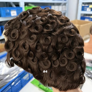 (Pomona) Pixie Finger Wave Human Hair Wig 13x4 Transparent Swiss Lace Front Short Ready to Wear Style