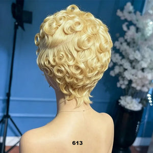 (Pomona) Pixie Finger Wave Human Hair Wig 13x4 Transparent Swiss Lace Front Short Ready to Wear Style