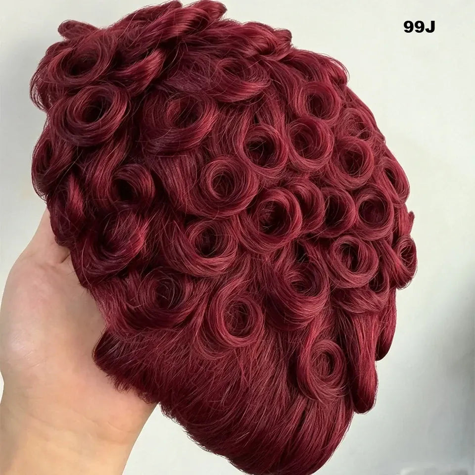Pixie finger wave human hair wig with 13x4 transparent Swiss lace front by HSF Marketplace