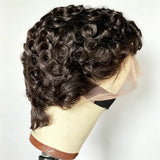 Pixie finger wave human hair wig with 13x4 transparent Swiss lace front by HSF Marketplace