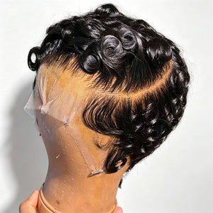 (Pomona) Pixie Finger Wave Human Hair Wig 13x4 Transparent Swiss Lace Front Short Ready to Wear Style
