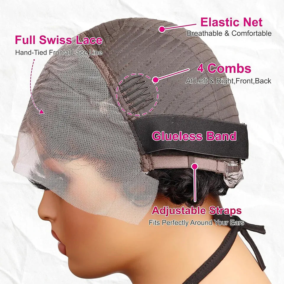 Pixie finger wave human hair wig by HSF Marketplace with 13x4 transparent Swiss lace front