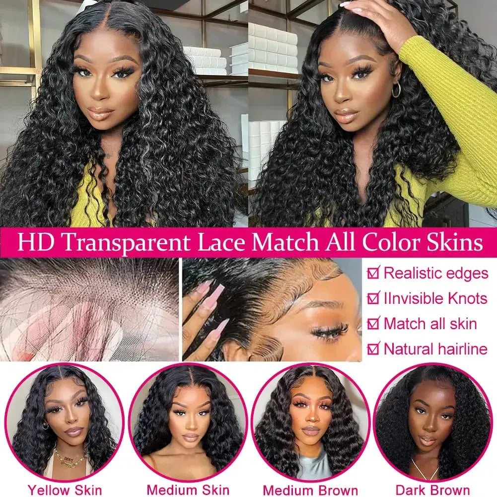 Pre Cut Glueless Human Hair Wig 13x4 Curly Lace Front Wig 7x5 Water Wave Lace Closure Wig Ready To Wear Deep Wave Wig For Women