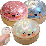 Premium Squishy Steamed Bun Dumpling Toy Slow Rising Glitter Stress Ball Stretchy Decompression Fidget Toy Desk Travel Gift ﻿