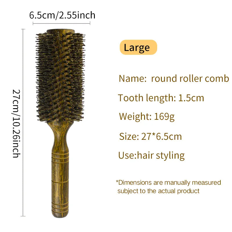Professional Boar Bristle Round Hair Brush for Women and Men Hair Styling Comb Salon Hairdressing Hairdresser Wood Round Brush