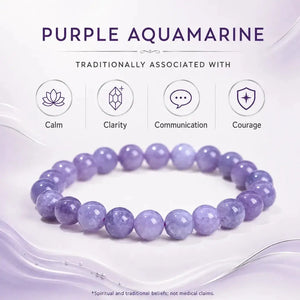 Purple Aquamarine Stone Bracelet, Gemstone Stretch Bead Bracelet for Women and Men