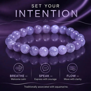 Purple Aquamarine Stone Bracelet, Gemstone Stretch Bead Bracelet for Women and Men