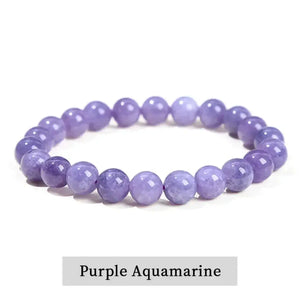 Purple Aquamarine Stone Bracelet, Gemstone Stretch Bead Bracelet for Women and Men