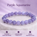 Purple Aquamarine Stone Bracelet, Gemstone Stretch Bead Bracelet for Women and Men