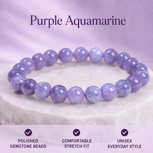 Purple Aquamarine Stone Bracelet, Gemstone Stretch Bead Bracelet for Women and Men