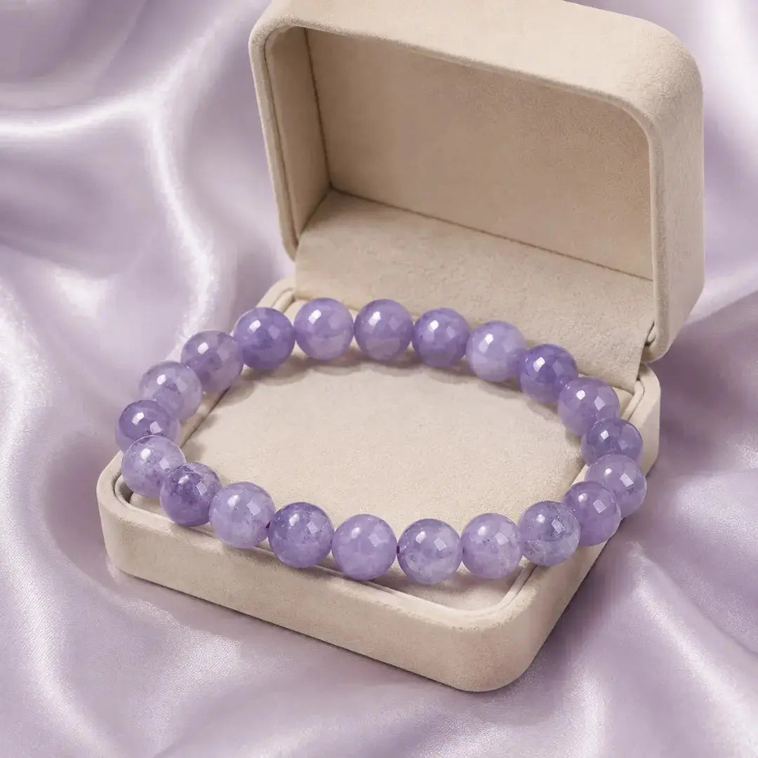 Purple Aquamarine Stone Bracelet, Gemstone Stretch Bead Bracelet for Women and Men