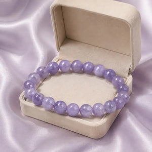 Purple Aquamarine Stone Bracelet, Gemstone Stretch Bead Bracelet for Women and Men