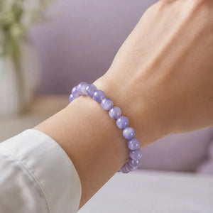 Purple Aquamarine Stone Bracelet, Gemstone Stretch Bead Bracelet for Women and Men