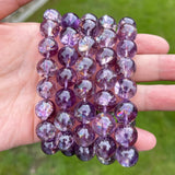 Purple Azeztulite Crystal Beaded Bracelet Natural Stone Gemstone Jewelry Crystal Bracelet Fashion Gift for Women Men Handmade