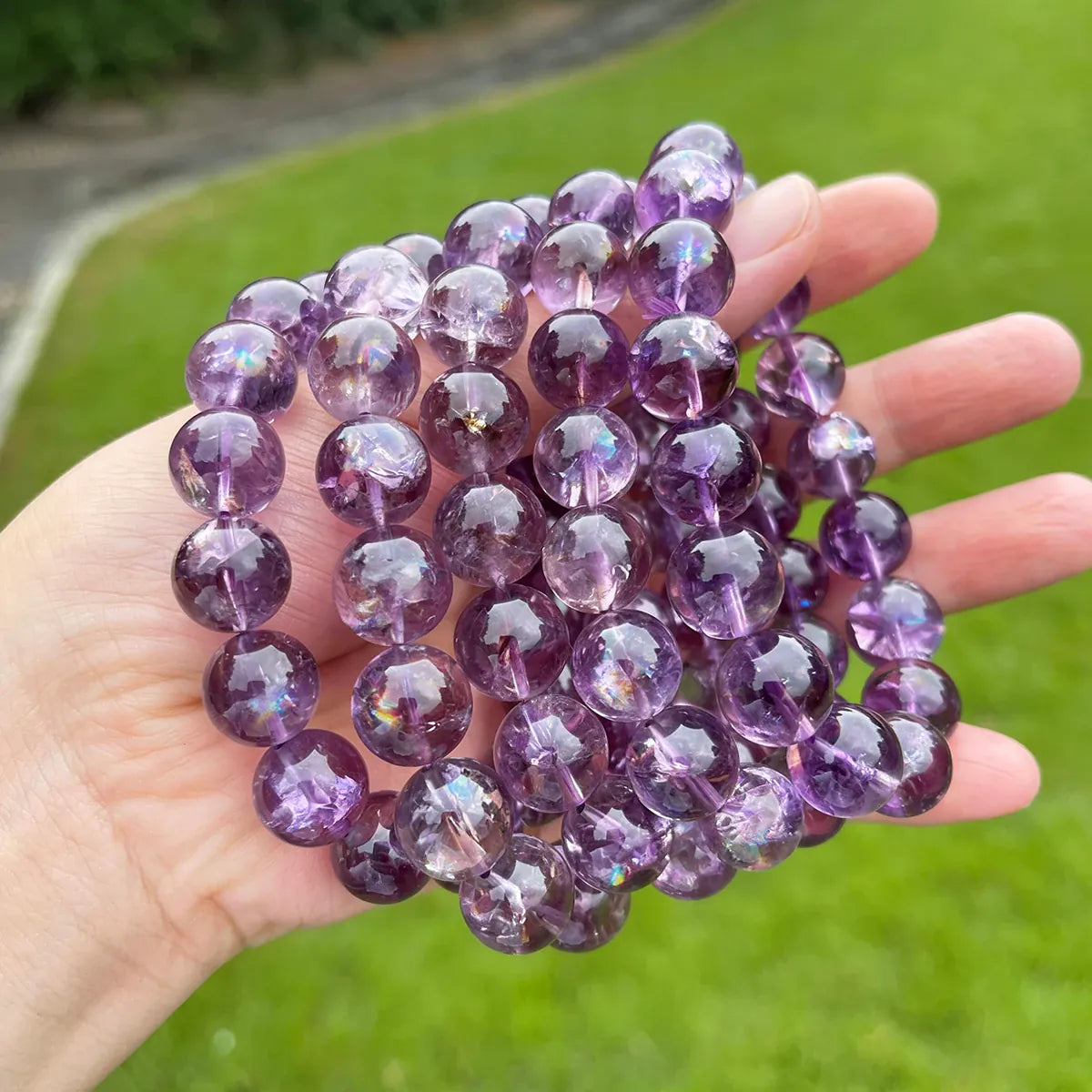Purple Azeztulite Crystal Beaded Bracelet Natural Stone Gemstone Jewelry Crystal Bracelet Fashion Gift for Women Men Handmade
