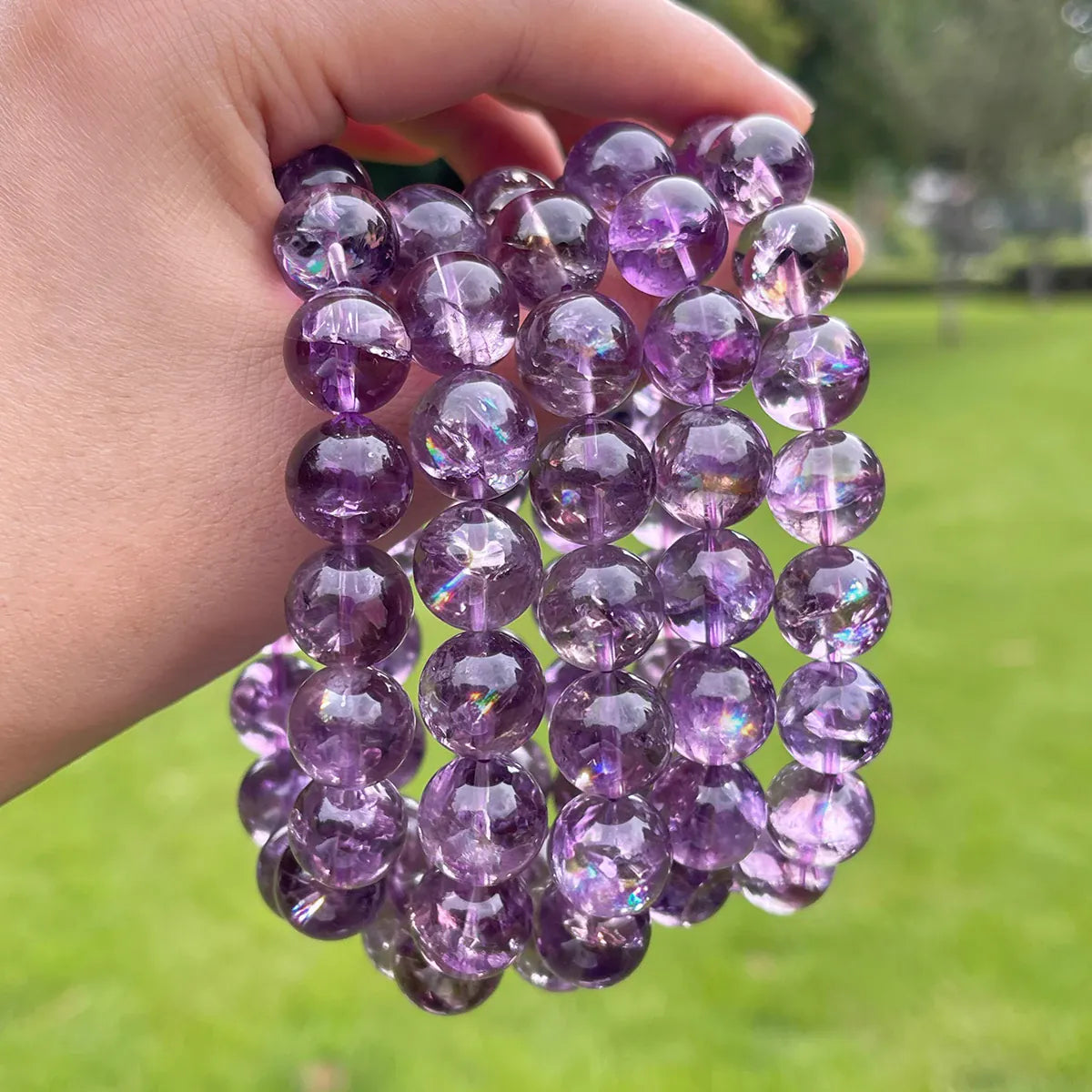 Purple Azeztulite Crystal Beaded Bracelet Natural Stone Gemstone Jewelry Crystal Bracelet Fashion Gift for Women Men Handmade
