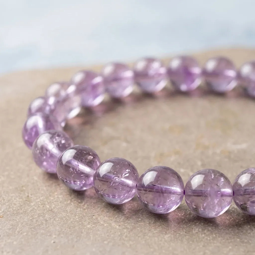 Purple Natural Lavender Amethyst Beaded Bracelet Healing Semi-Precious Gemstone Jewelry for Calm Intuition Women Gift