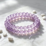 Purple Natural Lavender Amethyst Beaded Bracelet Healing Semi-Precious Gemstone Jewelry for Calm Intuition Women Gift