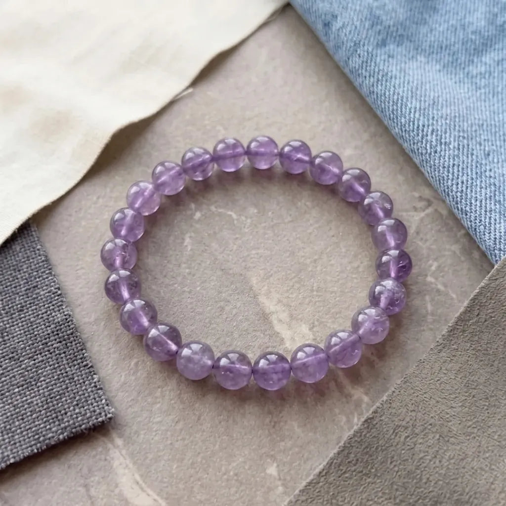 Purple Natural Lavender Amethyst Beaded Bracelet Healing Semi-Precious Gemstone Jewelry for Calm Intuition Women Gift