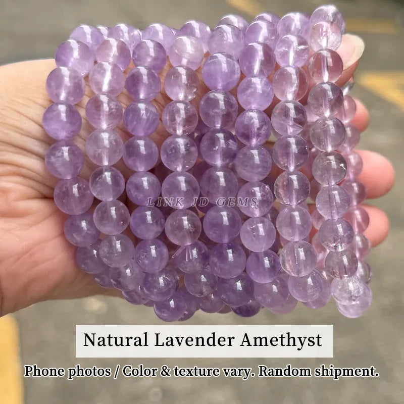 Purple Natural Lavender Amethyst Beaded Bracelet Healing Semi-Precious Gemstone Jewelry for Calm Intuition Women Gift